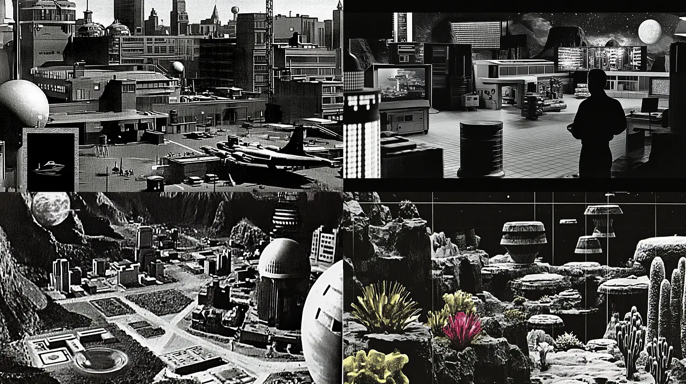 Monochrome Futuristic Noir Panoramas - Midjourney sref style