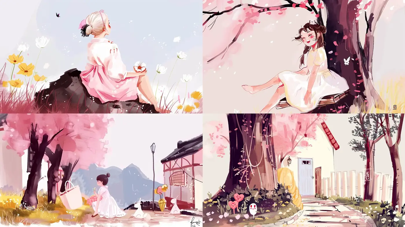 Whimsical Pastel Storybook Panorama - Midjourney sref style
