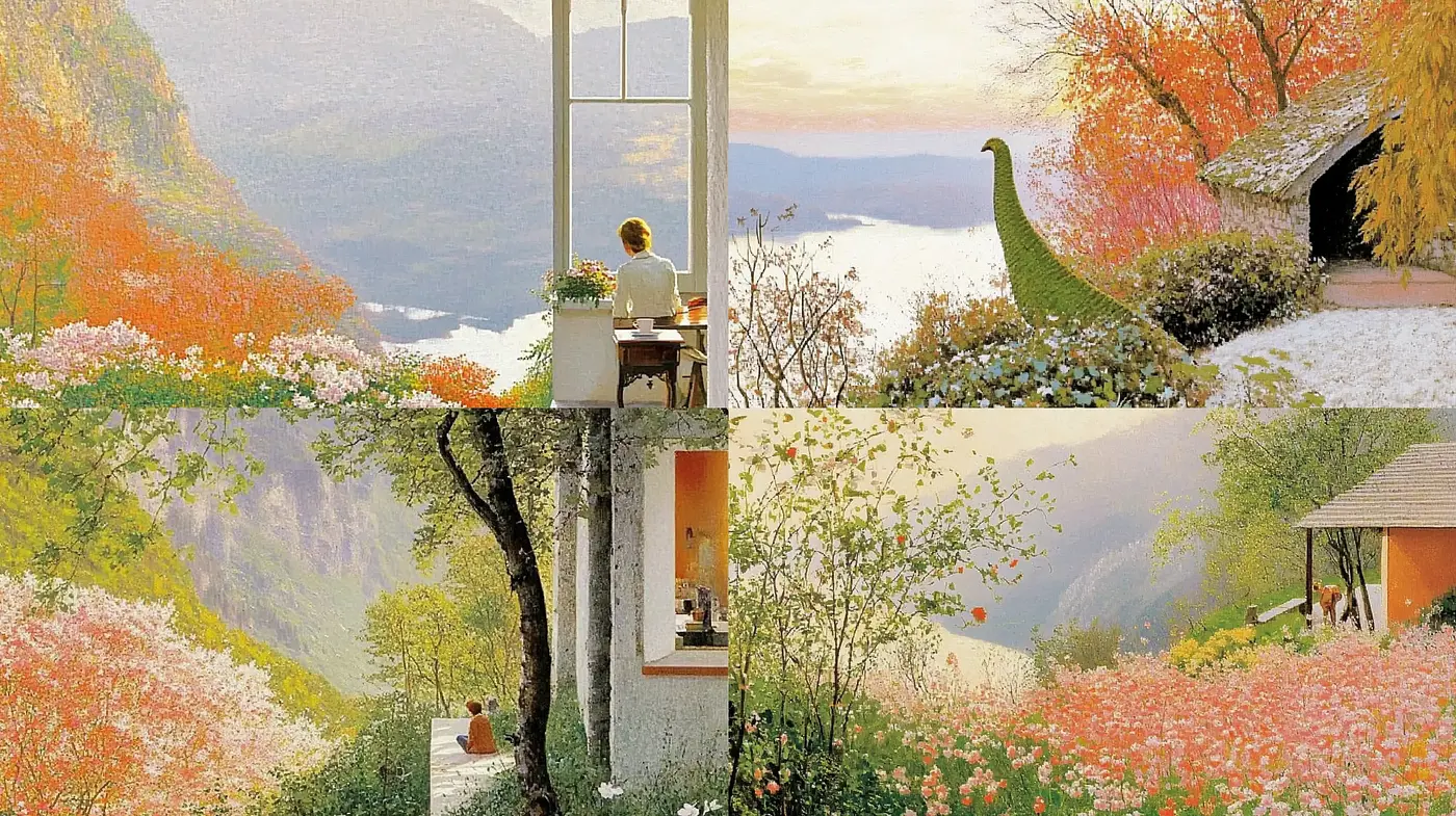 Luminous Arcadian Tableaus: A Harmonious Mélange of Pastoral Serenity - Midjourney sref style