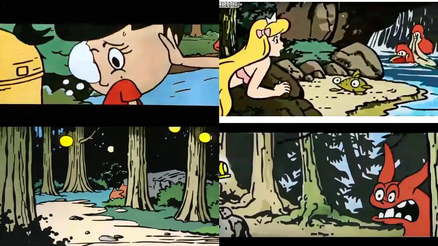 Enchanted Forest Cartoonscape with Vivid Textures and Expressive Characters - Midjourney sref style