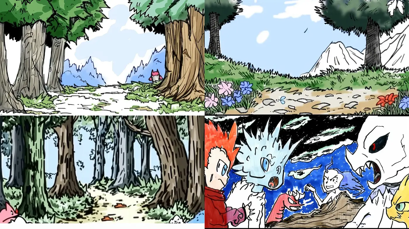 Vibrant Hand-Drawn Animation-Inspired Artistry with Nature and Fantasy Elements - Midjourney sref style