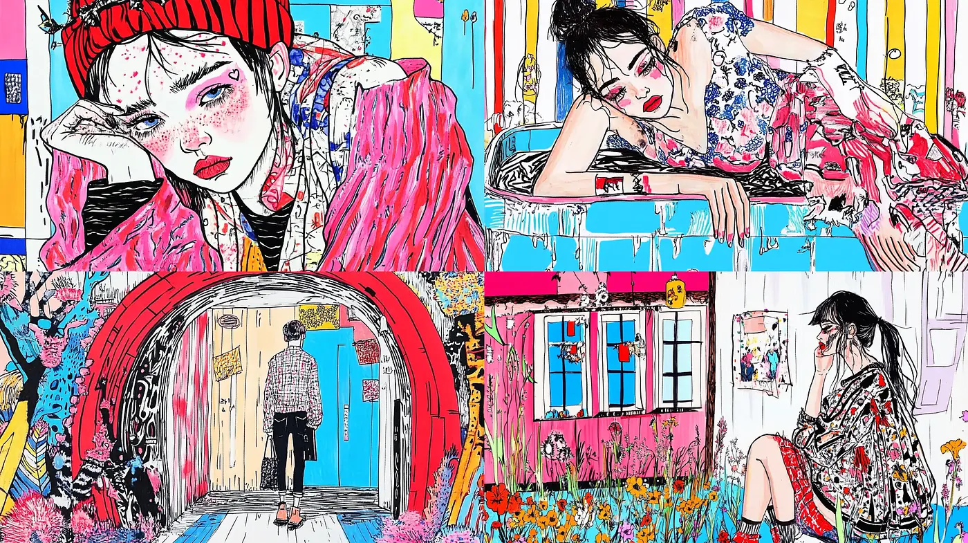 Eclectic Punk Pop Art Fusion with Urban Graffiti Overtones - Midjourney sref style
