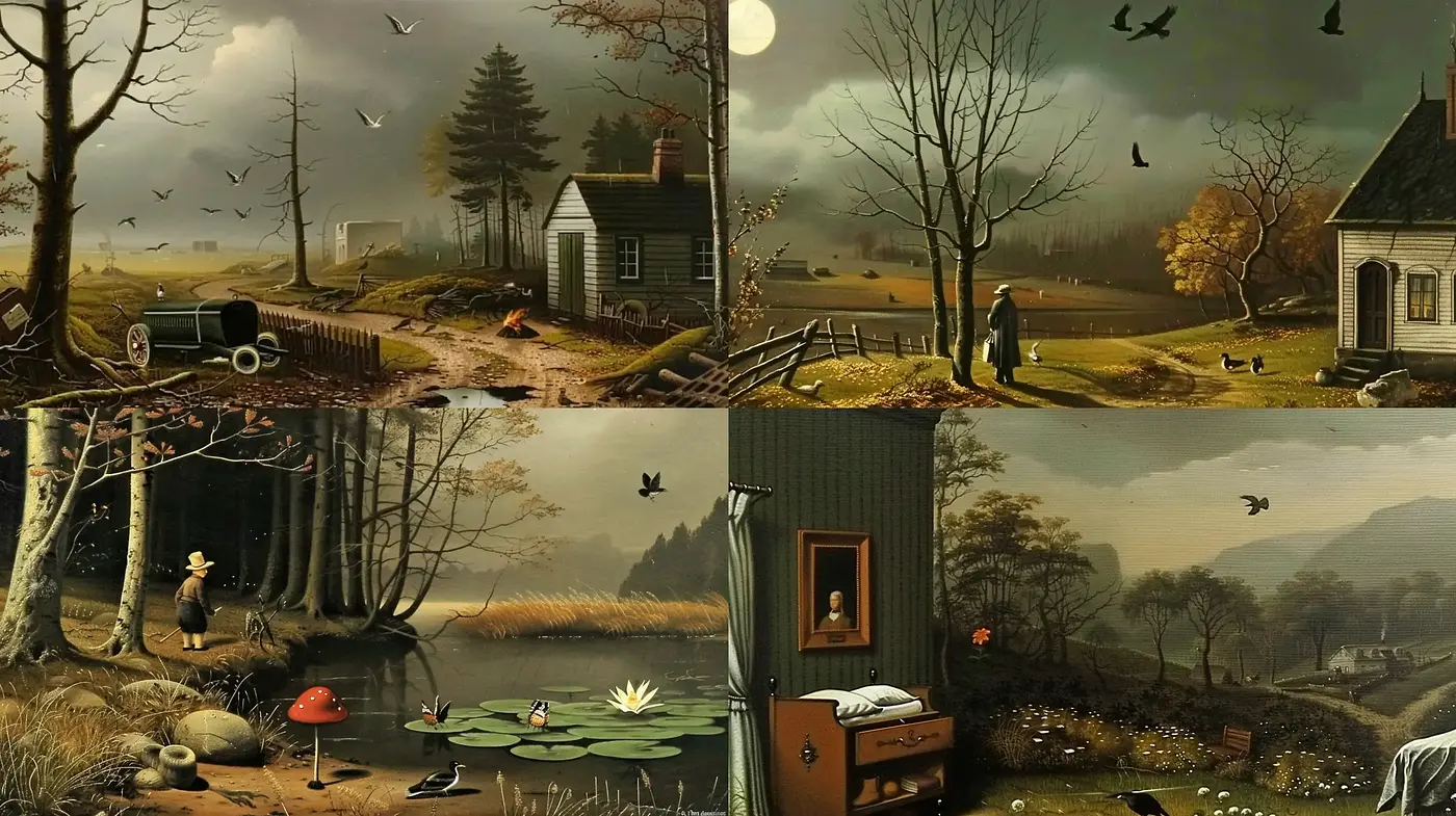 Melancholic Twilight Pastoral Scenes with Ethereal Overtones - Midjourney sref style