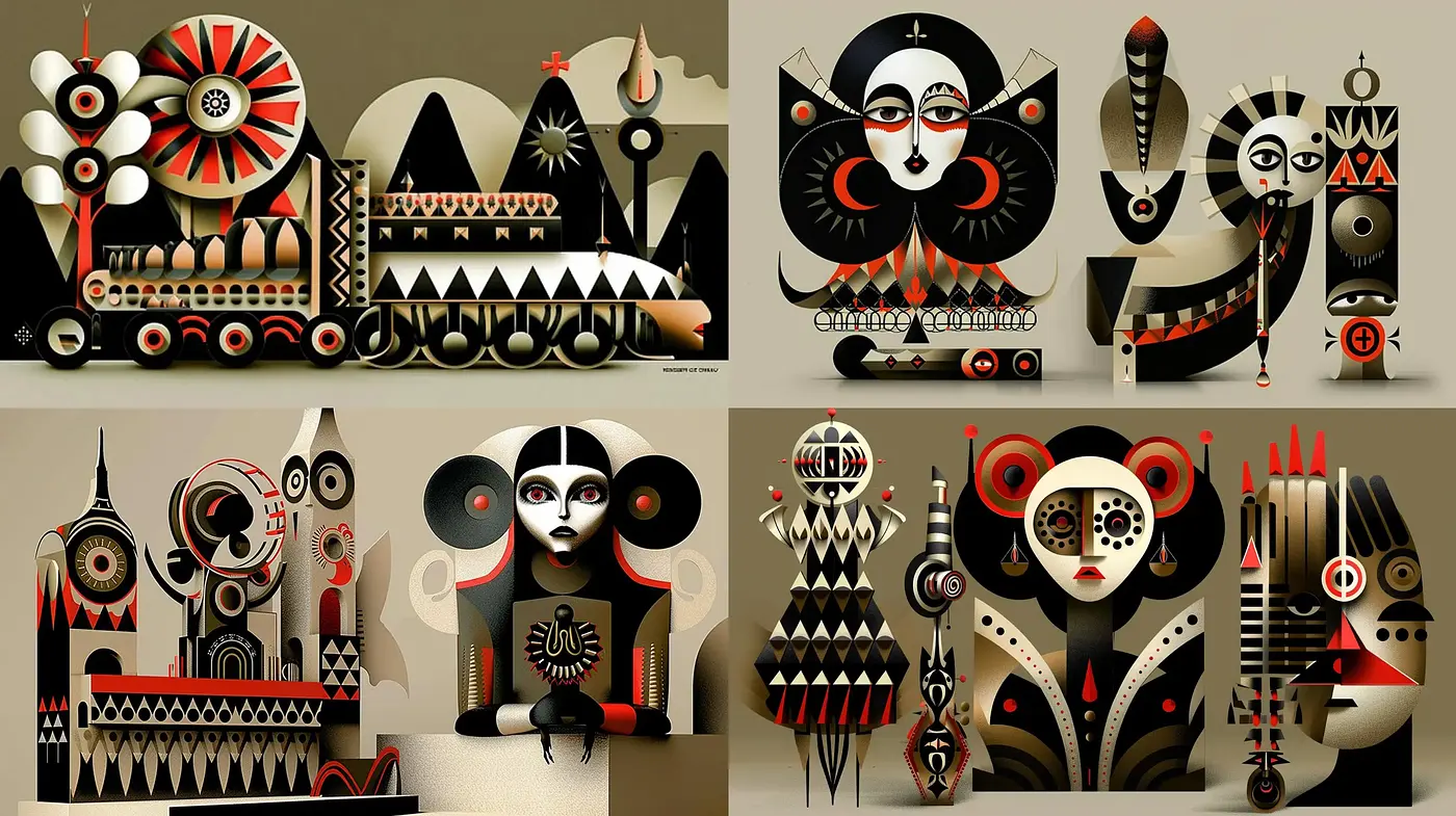 Abstract Symbology and Geometric Harmony in Monochrome with Red Accents - Midjourney sref style