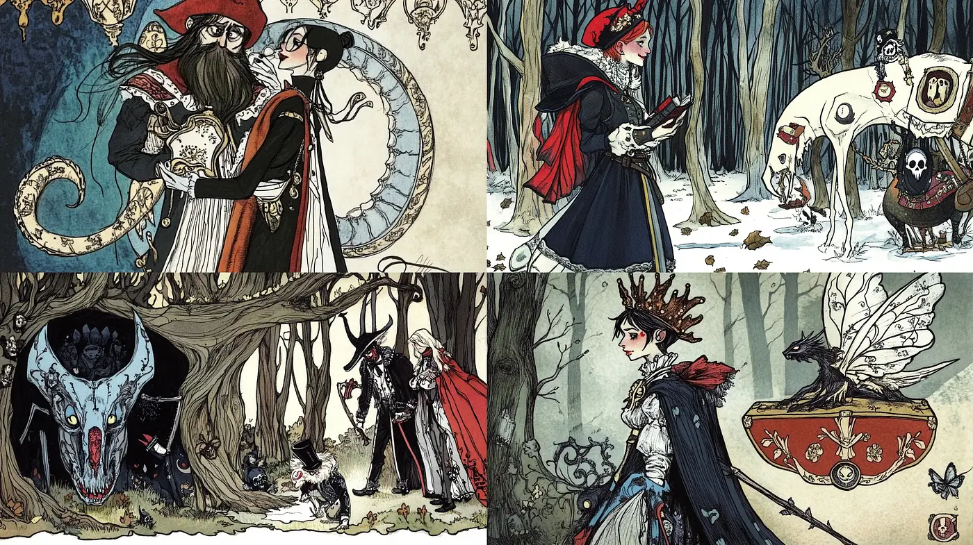 Enchanted Forest Whimsy: A Tapestry of Fairy Tale Essence and Gothic Intrigue - Midjourney sref style
