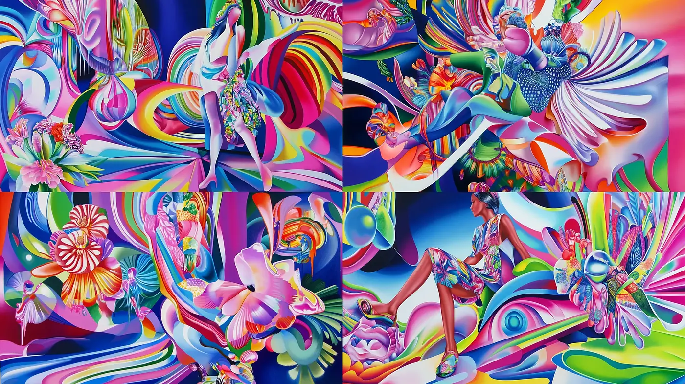 Psychedelic Floral Extravaganza in Vibrant Hues - Midjourney sref style