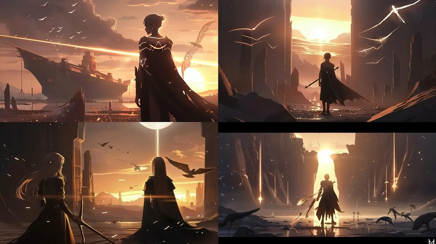 Sunset Silhouettes and Ethereal Landscapes: A Visual Ode to Light and Shadow - Midjourney sref style