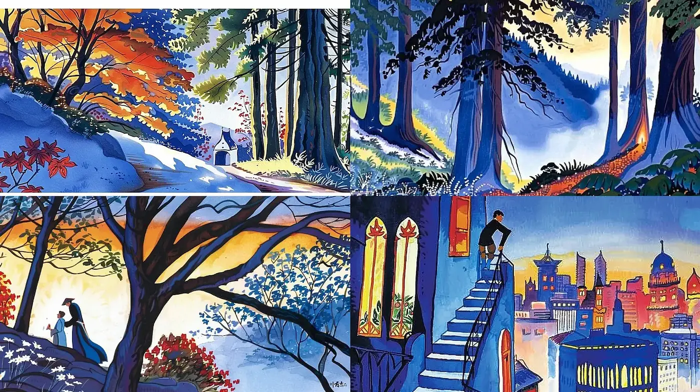 Charming Illustrative Landscapes with a Whimsical Touch - Midjourney sref style
