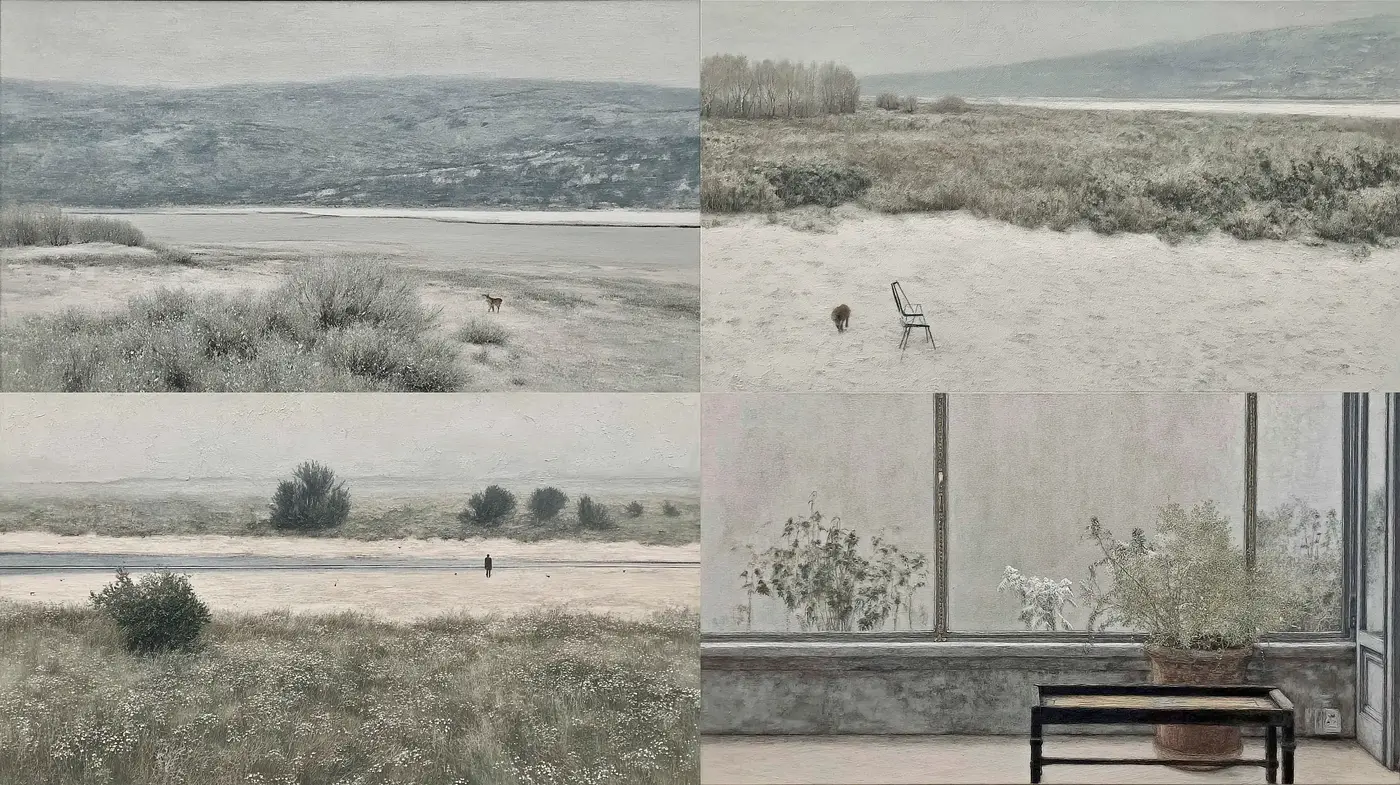Subdued Natural Landscapes with a Touch of Minimalism - Midjourney sref style