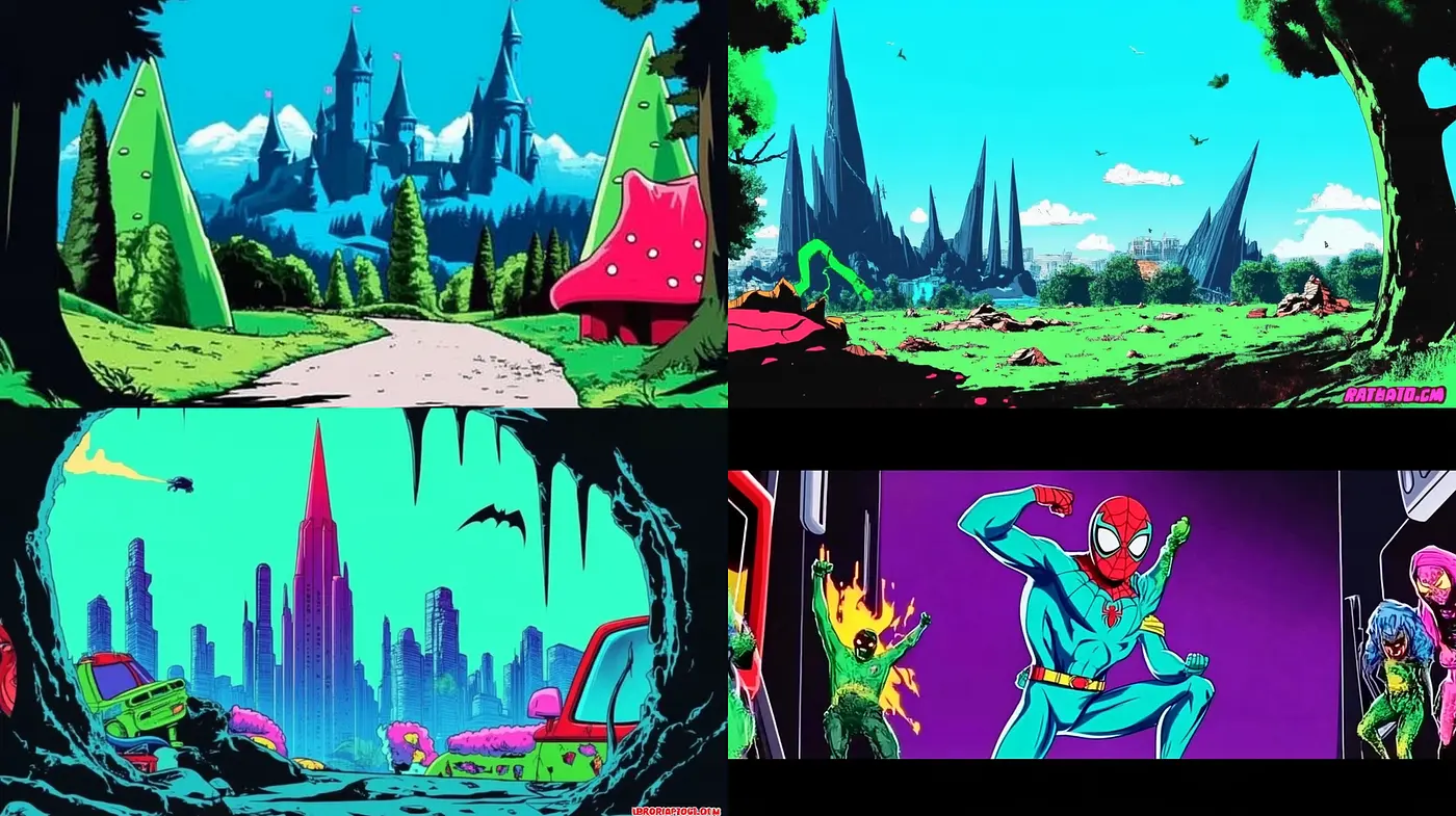 Vibrant Neo-Futuristic Art with Whimsical Landscape Elements - Midjourney sref style