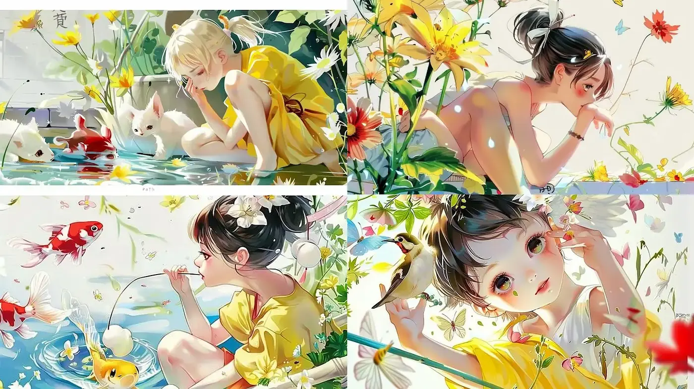 Whimsical, nature-infused illustrations with vibrant, ethereal qualities - Midjourney sref style