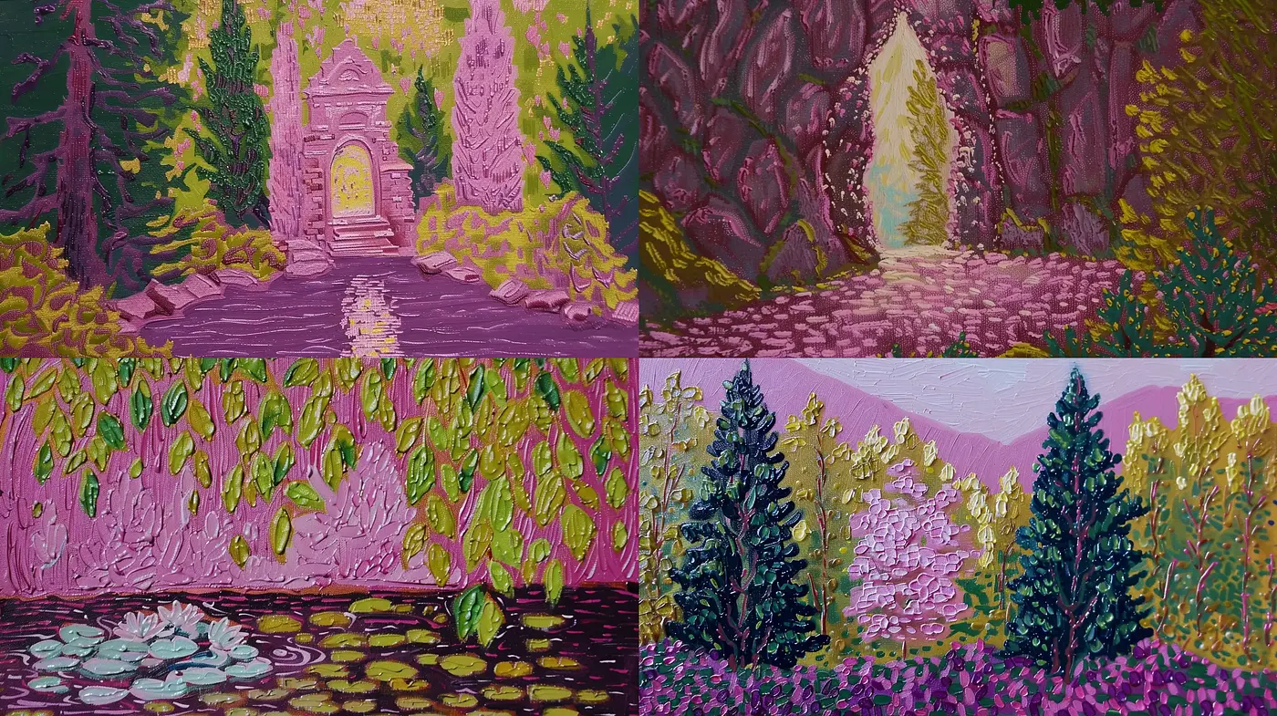 Enchanted Chromatic Brushstrokes of Nature - Midjourney sref style