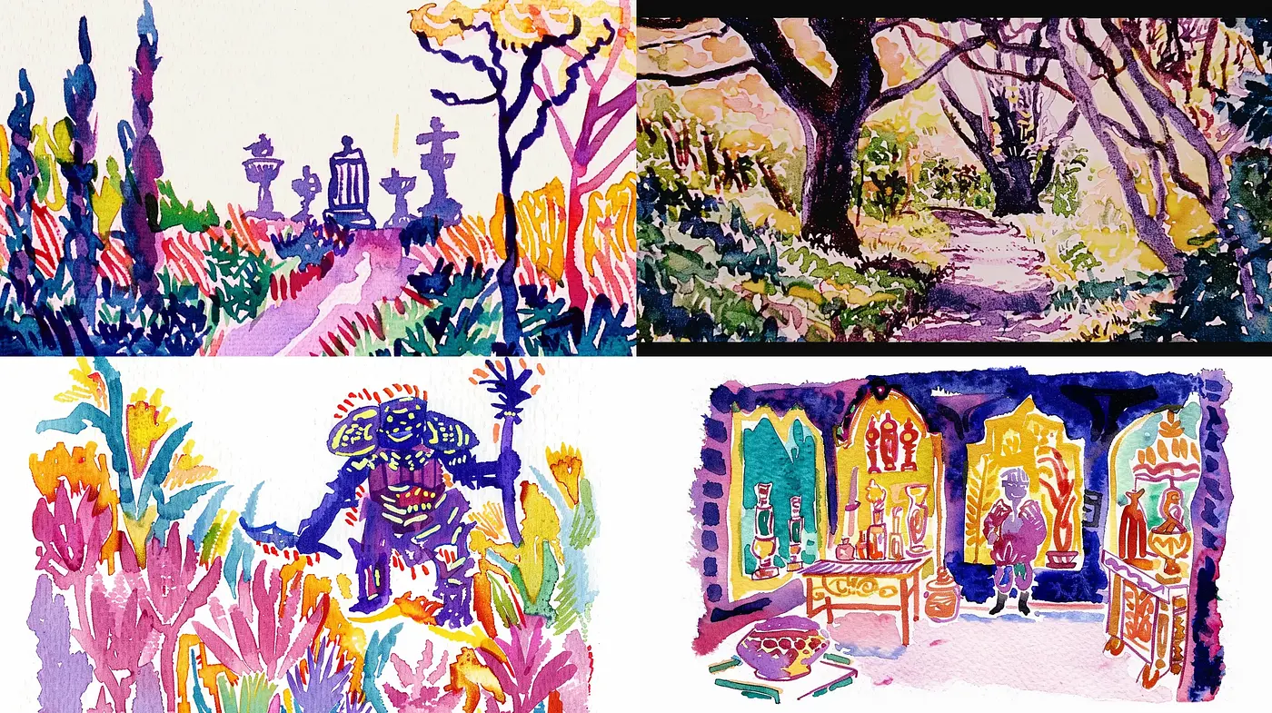 Vibrant Watercolor Dreamscape Collection - Midjourney sref style