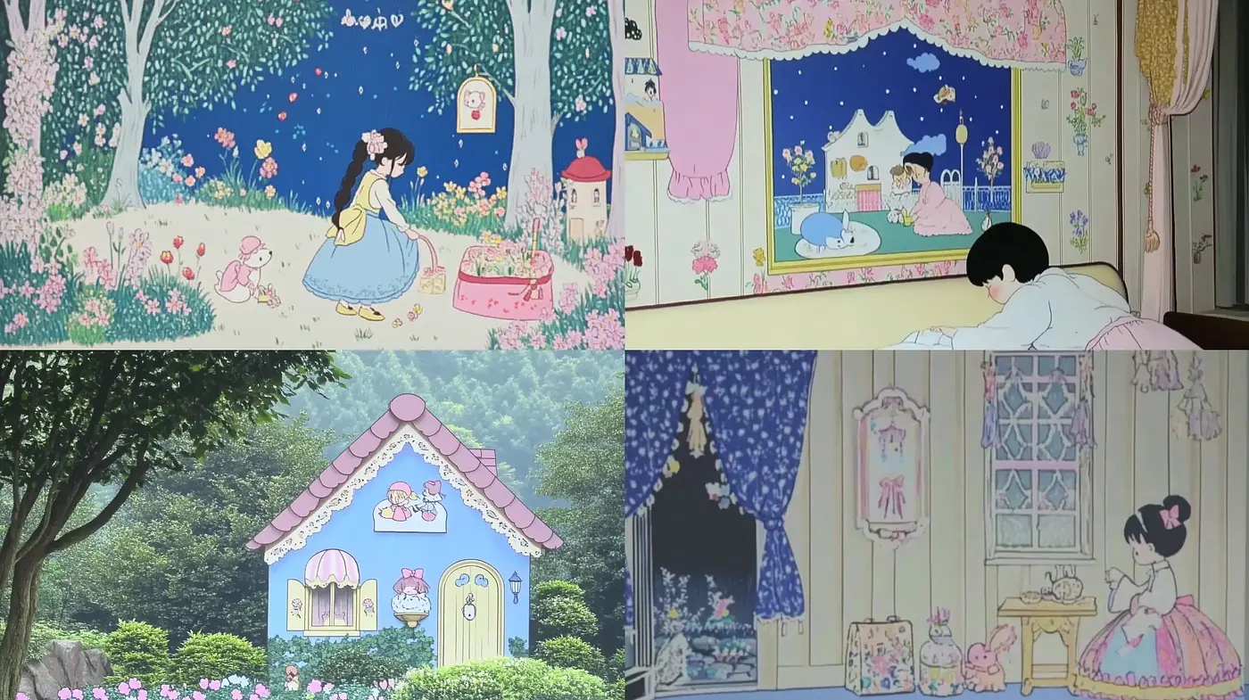 Whimsical Anime-Inspired Dreamscape with Pastel Tones and Idyllic Scenes - Midjourney sref style
