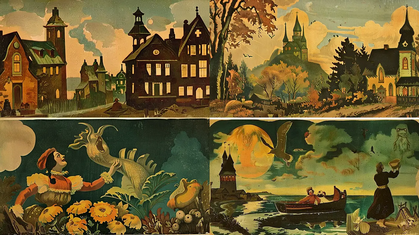 Nostalgic Storybook Harmonies in Earthy Aesthetic - Midjourney sref style