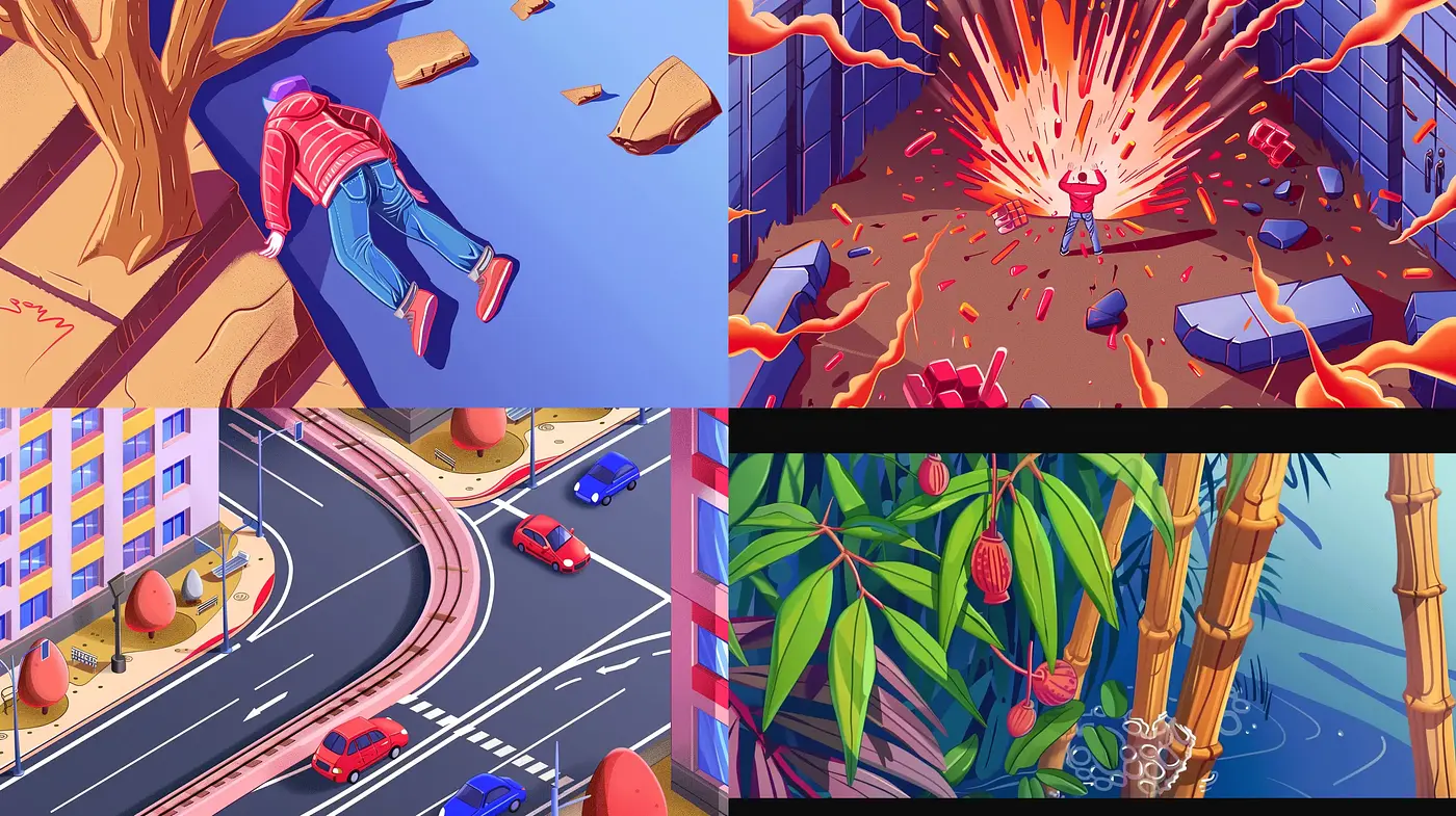 Vibrant Modern Stylization with Dynamic Perspectives - Midjourney sref style