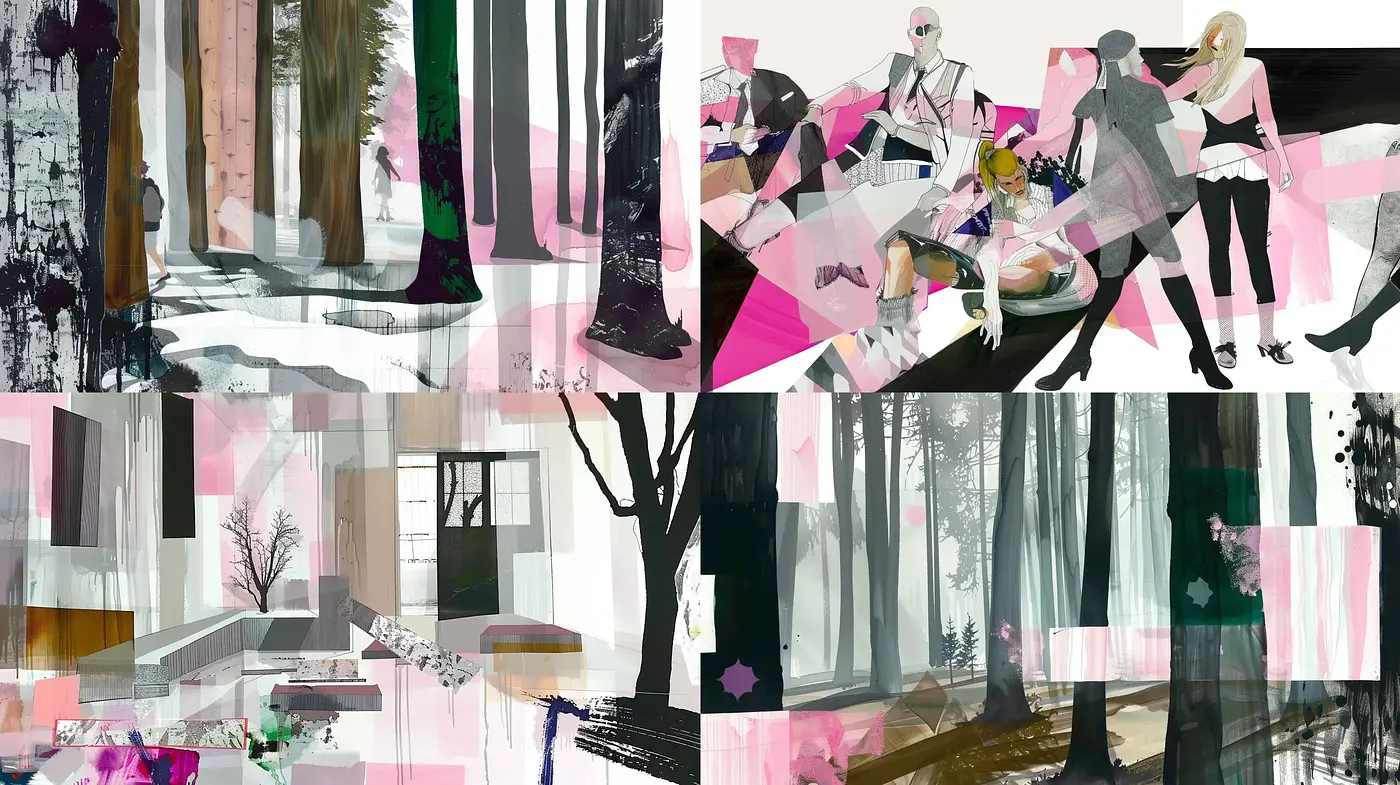 Abstract Collage with Geometric Integrations and Natural Elements - Midjourney sref style