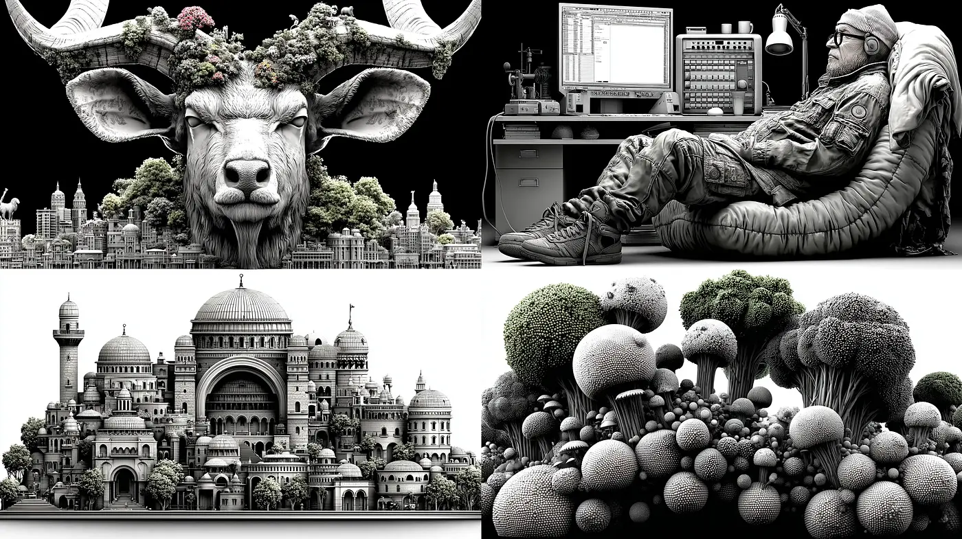Intricate Contrast with a Modern Surrealist Touch - Midjourney sref style