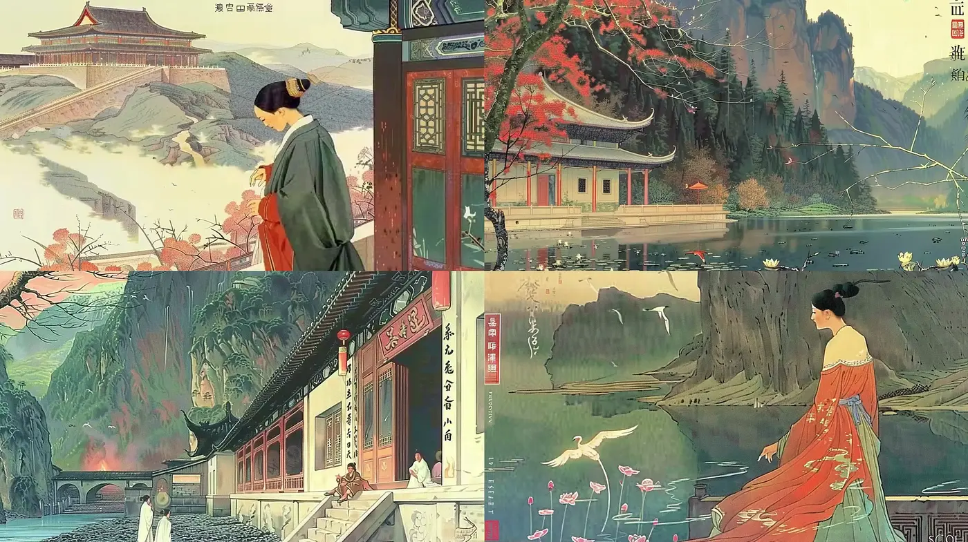Ethereal Asiatic Scenic Artistry with Traditional Elegance - Midjourney sref style
