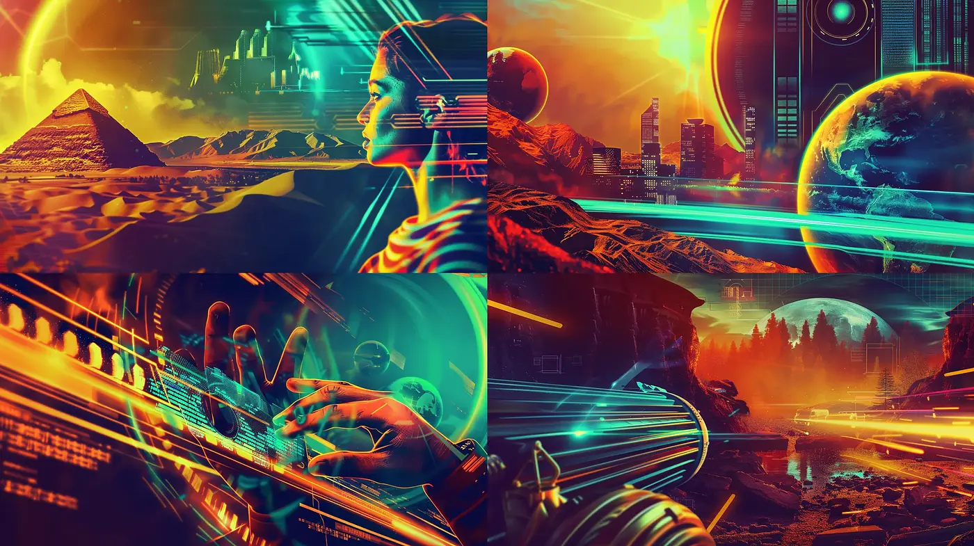 Futuristic Neon Dreamscape with a Cyberpunk Twilight - Midjourney sref style