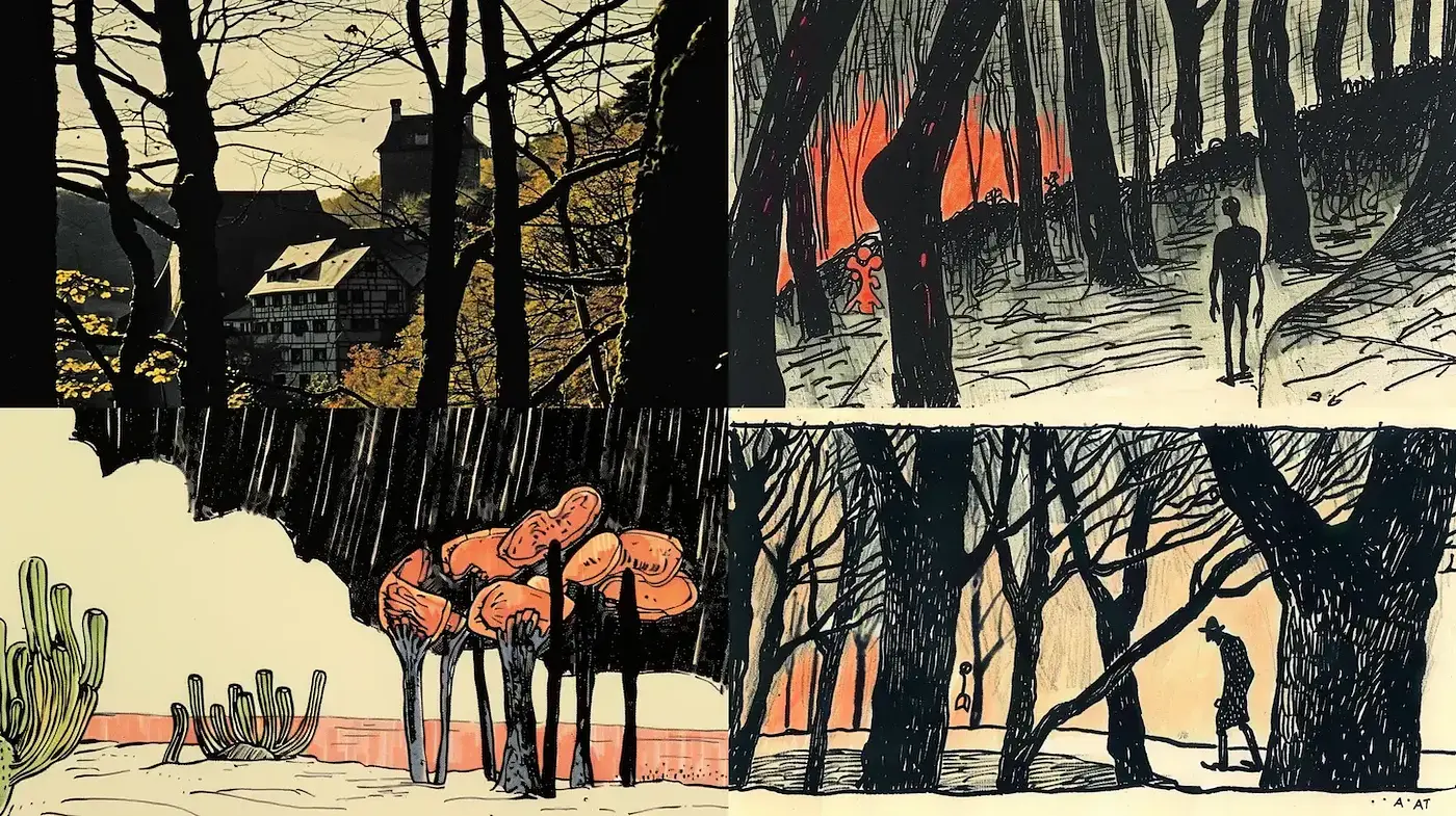Exploration of Dark Minimalism with Nature's Touch - Midjourney sref style