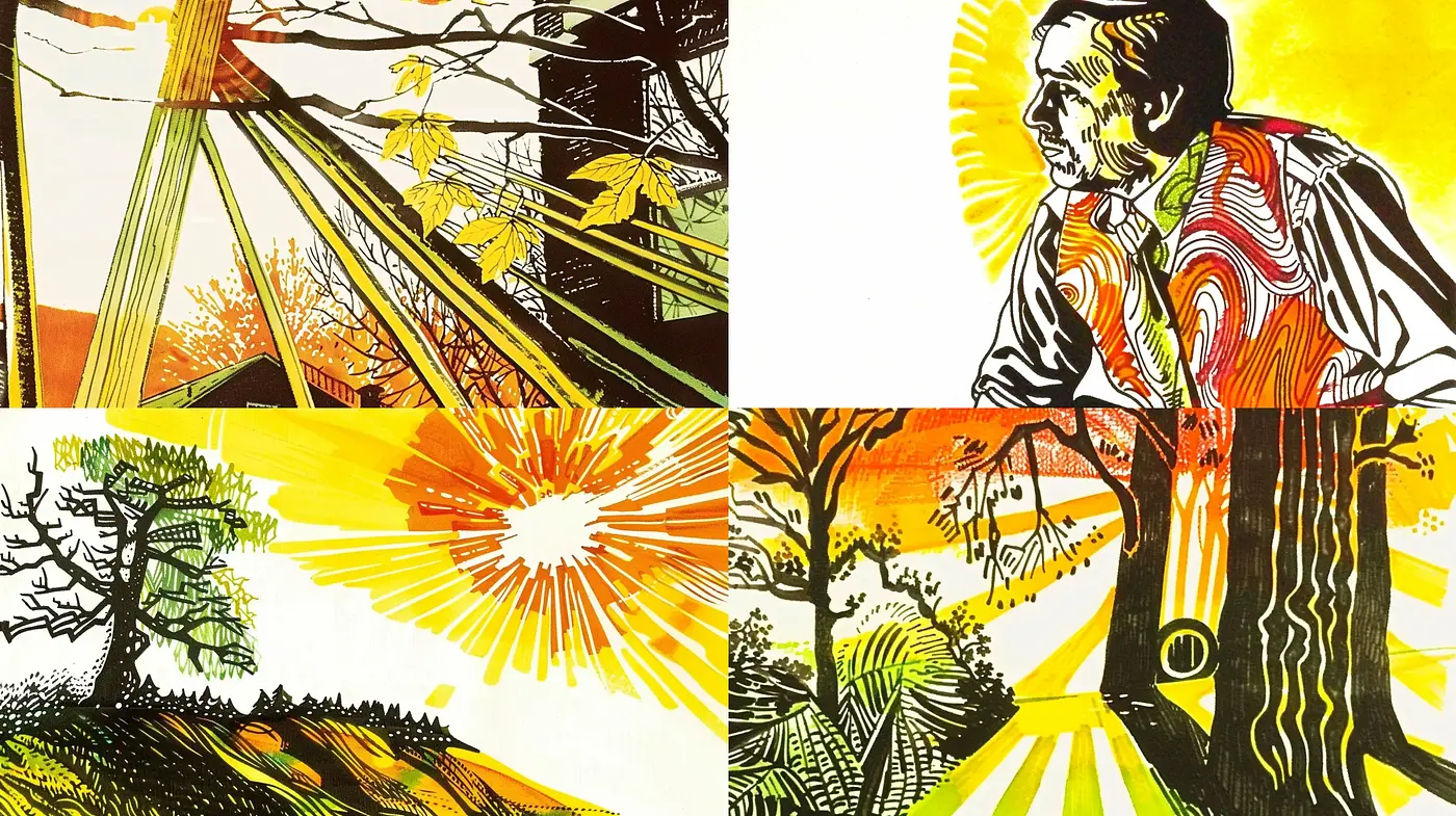 Radiant Retro Fusion with Stylized Nature and Vivid Contrasts - Midjourney sref style