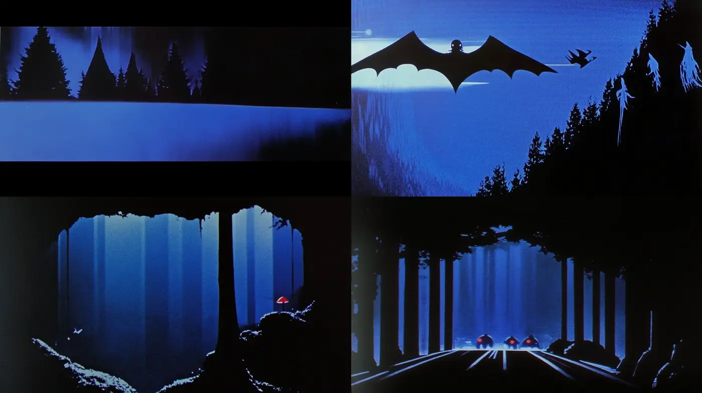 Ethereal Nocturnal Silhouette Panoramas with Cinematic Underpinnings - Midjourney sref style