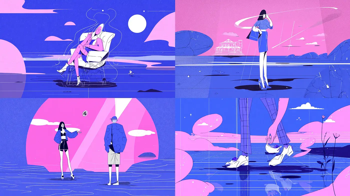 Stylized Illustrations with a Dreamlike Quality and a Retro Palette - Midjourney sref style