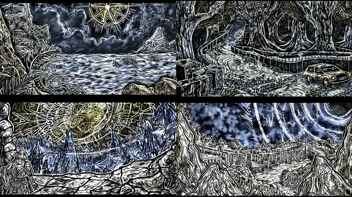 Intricate and Atmospheric Landscapes with a Surreal Undertone - Midjourney sref style