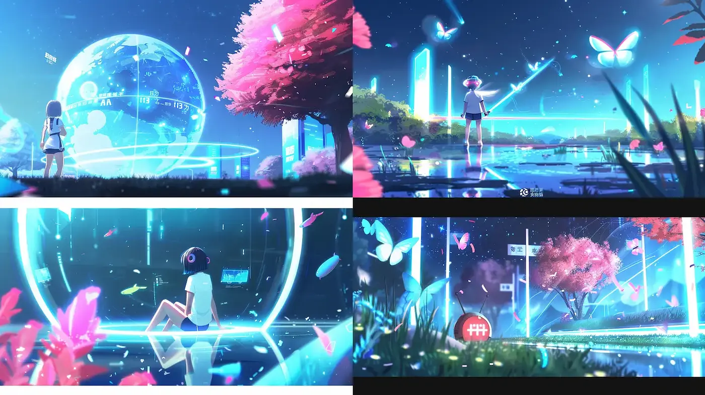 Futuristic Neon Dreamscape with Ethereal Elements - Midjourney sref style