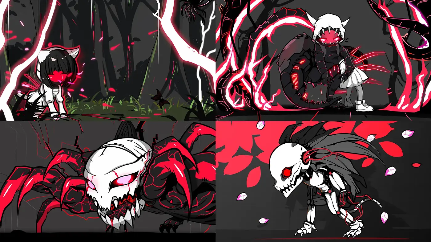 Energetic Contrast in Stylized Monochrome: Vivid Accents in a Foreboding Landscape - Midjourney sref style