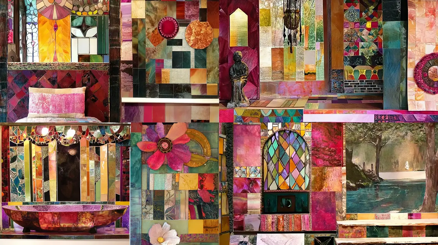 Patchwork Collage Fusion in Warm and Earthy Tones - Midjourney sref style