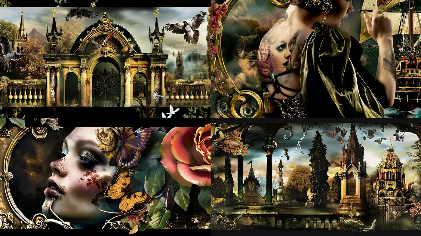 Gothic Fantasy Fusion with Baroque Overtones - Midjourney sref style