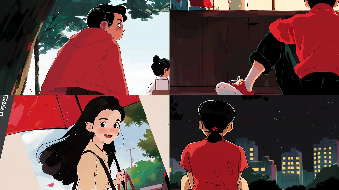 Consistent Storybook Illustrative Style with Bold Colors and Clear Emotional Expression - Midjourney sref style