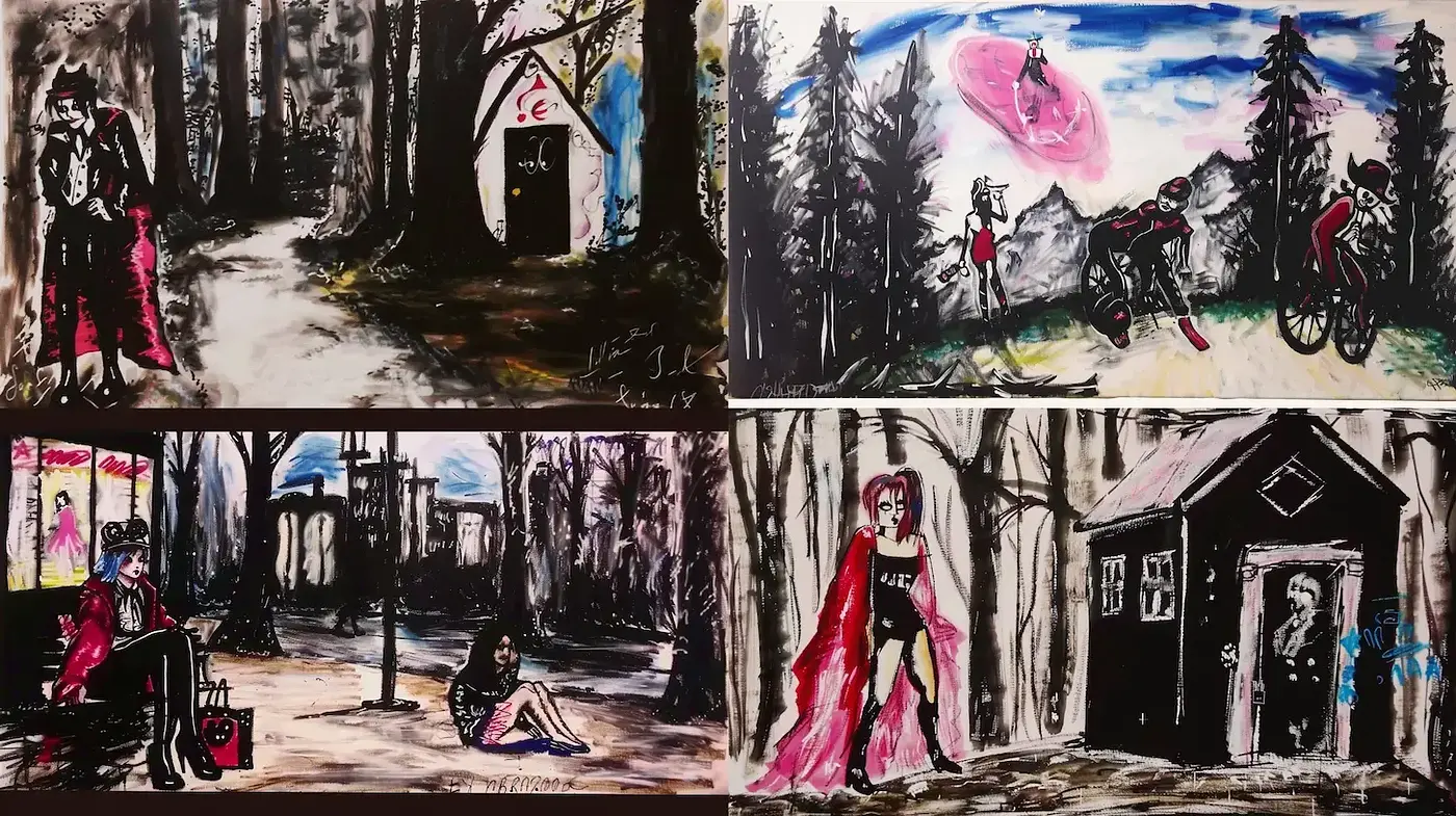 Darkly Whimsical and Expressionistic Scenes with Narrative Depth - Midjourney sref style