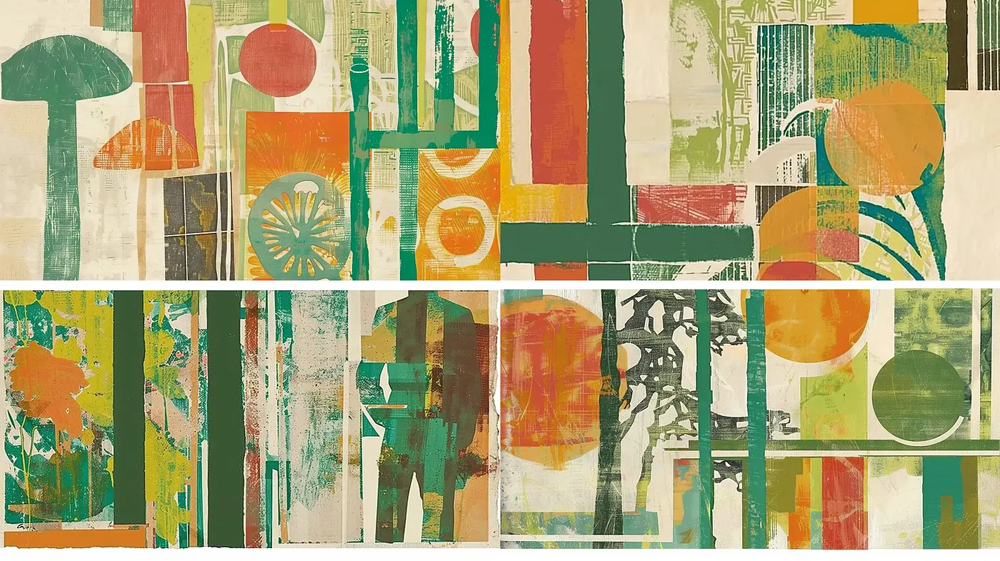 Abstract Grunge Fusion with a Retro Palette and Textured Appeal - Midjourney sref style
