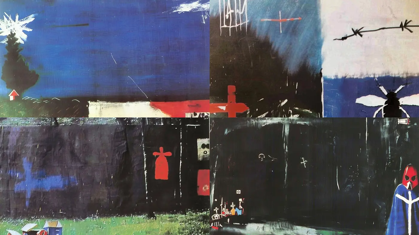 Abstract Expressionist Fusion with a Dark, Textured Ambience - Midjourney sref style