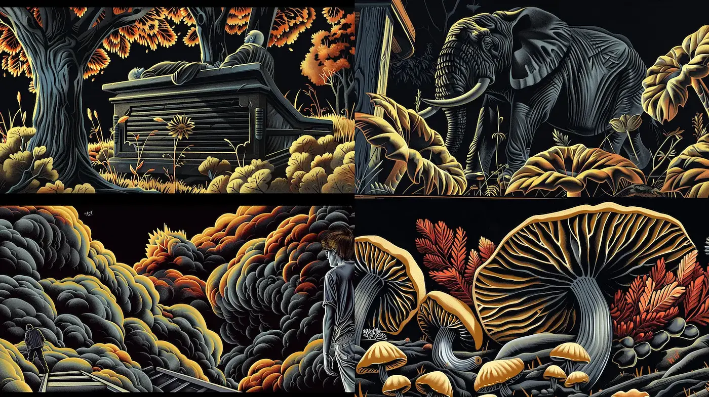 Intricate and Vibrant Nature Scenes with a Mystical Quality - Midjourney sref style