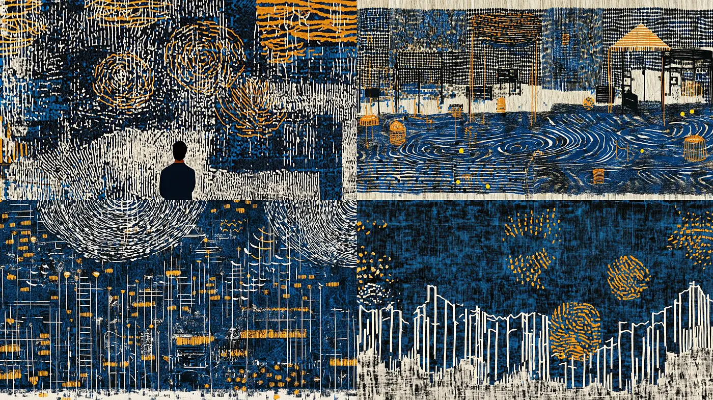 Abstract Synthesis of Van Gogh's Starry Night and Cybernetic Cityscape - Midjourney sref style