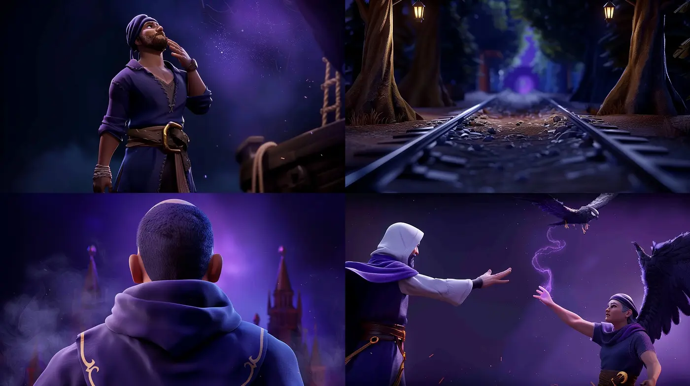 Twilight Mystique: A Harmonious Blend of Dusky Purples and Enigmatic Storytelling - Midjourney sref style