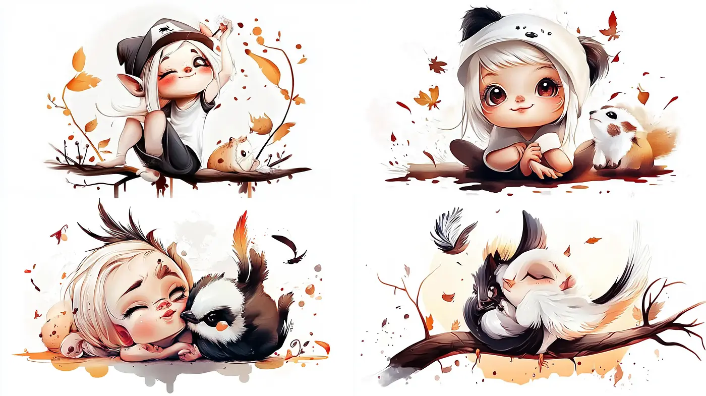 Whimsical Autumn Radiance in Delightful Creature Companionship - Midjourney sref style