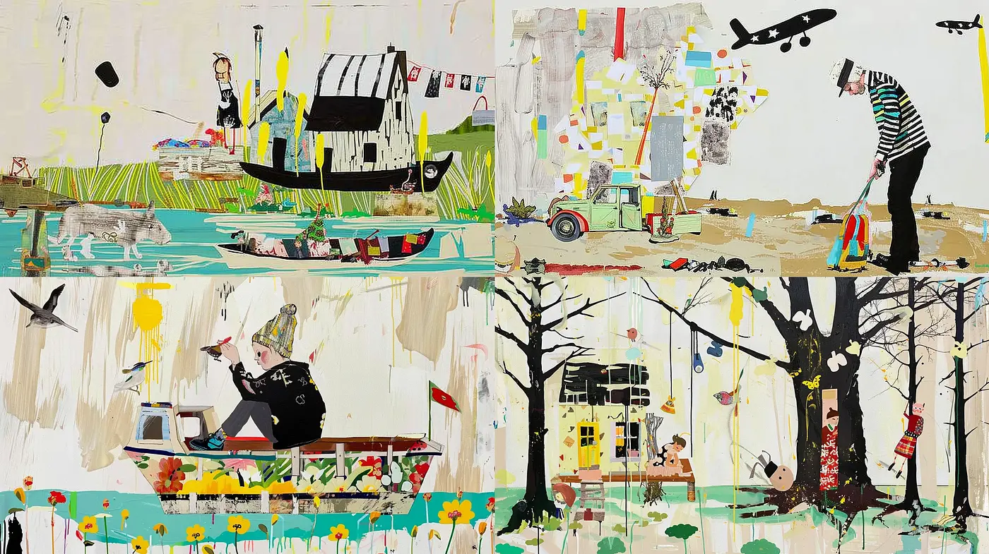 Collaged Memories in a Painted Dreamscape - Midjourney sref style
