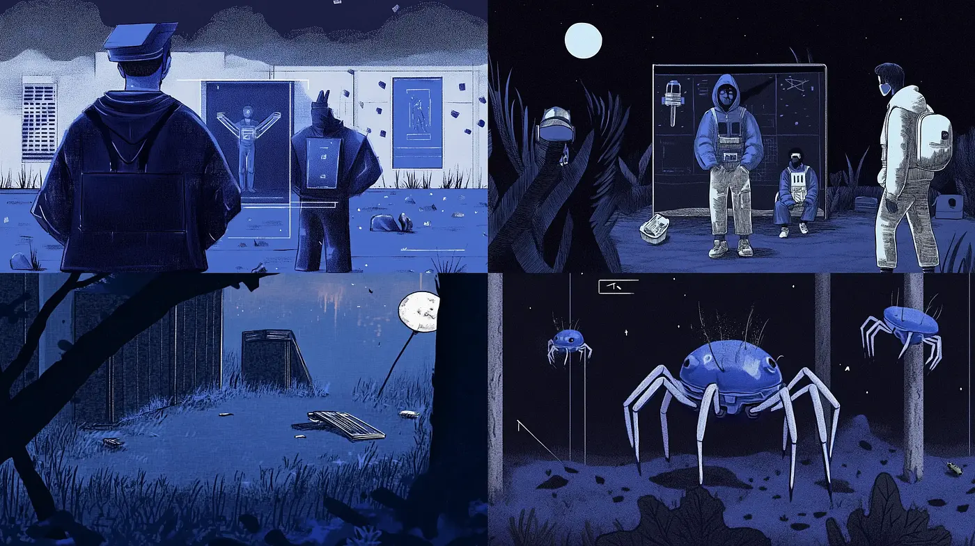 Nocturnal Monochromatic Dreamscape in Illustrated Style - Midjourney sref style