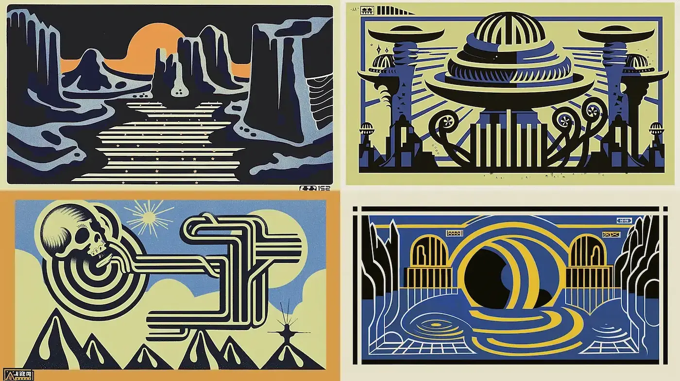Futuristic Retro Landscape Illustrations with a Distinct Style - Midjourney sref style