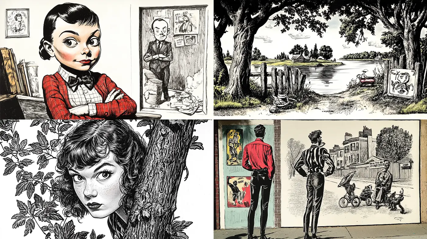 Timeless Monochromatic Storybook Illustrations - Midjourney sref style