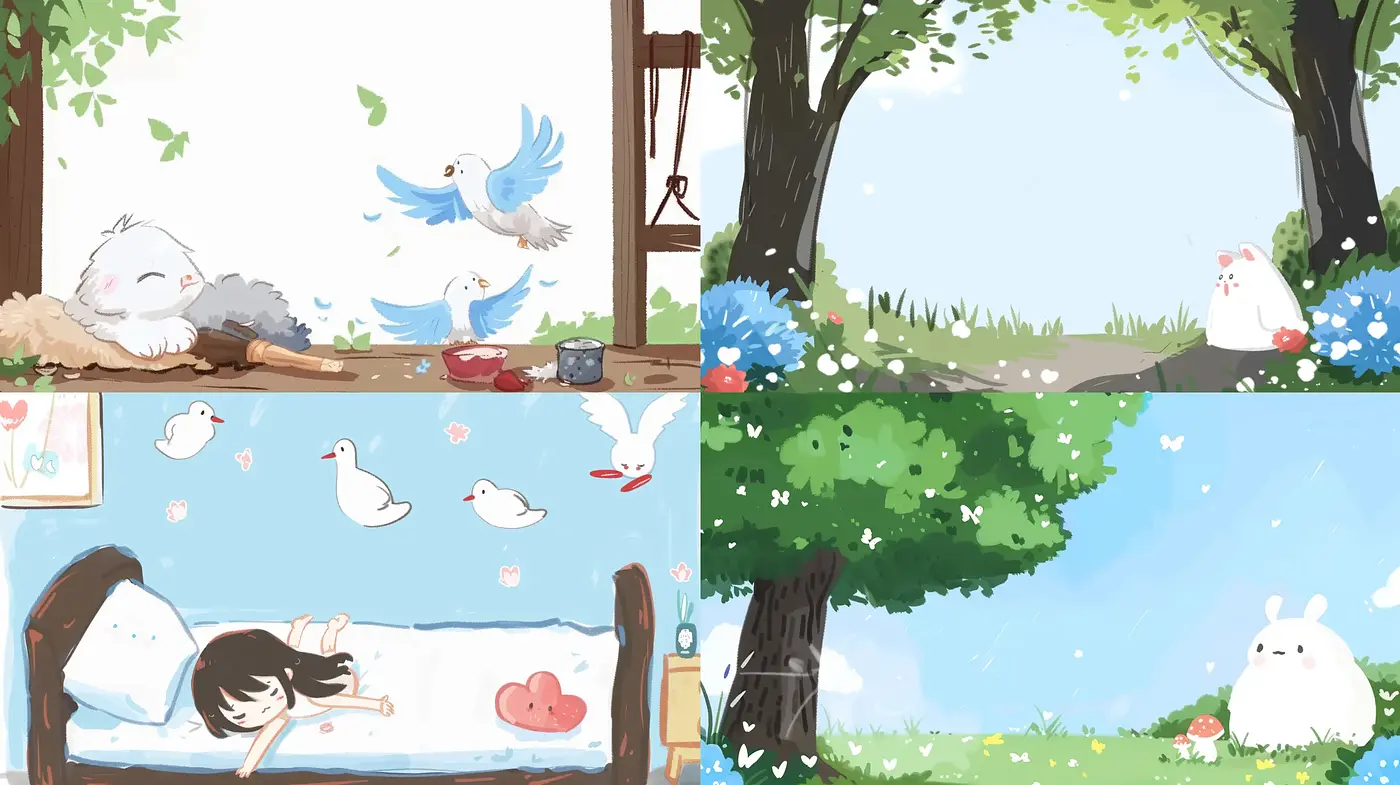 Serene Pastoral Vignettes with a Whimsical Anime Brushstroke - Midjourney sref style