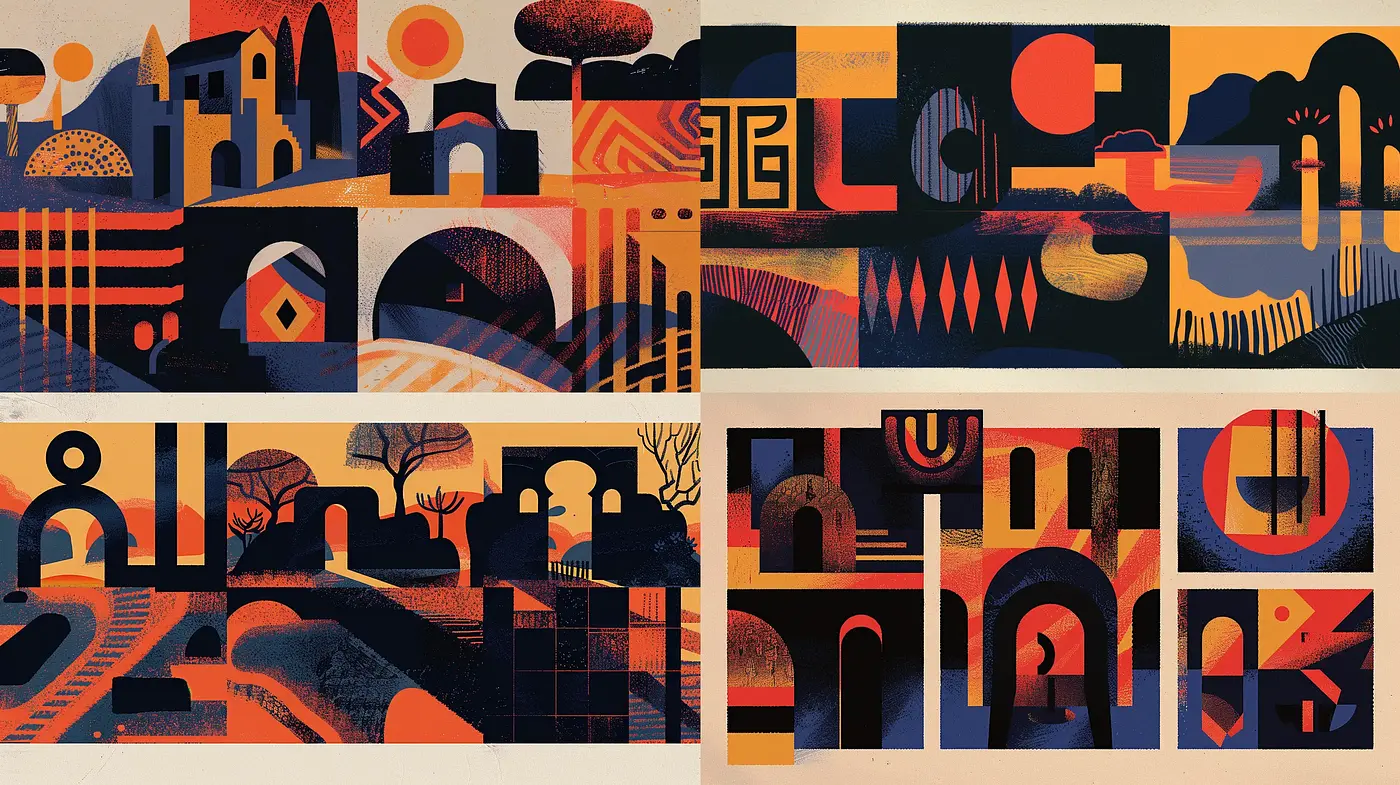 Abstract Geometric Harmony with Sunset Tones - Midjourney sref style