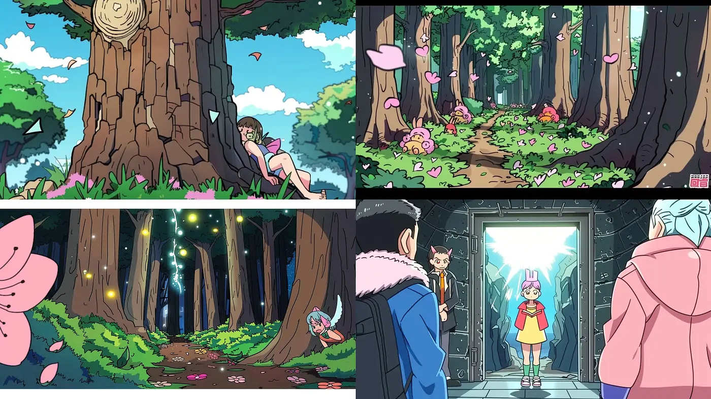 Enchanted Cel-Shaded Forests and Characters with a Luminous Anime Aesthetic - Midjourney sref style
