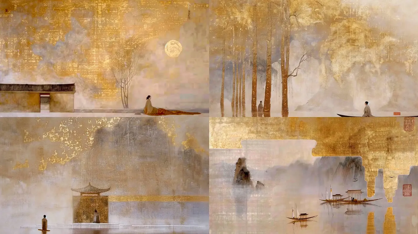 Ethereal Golden Mist: A Homage to Tranquil Scenes and Ancient Stories - Midjourney sref style