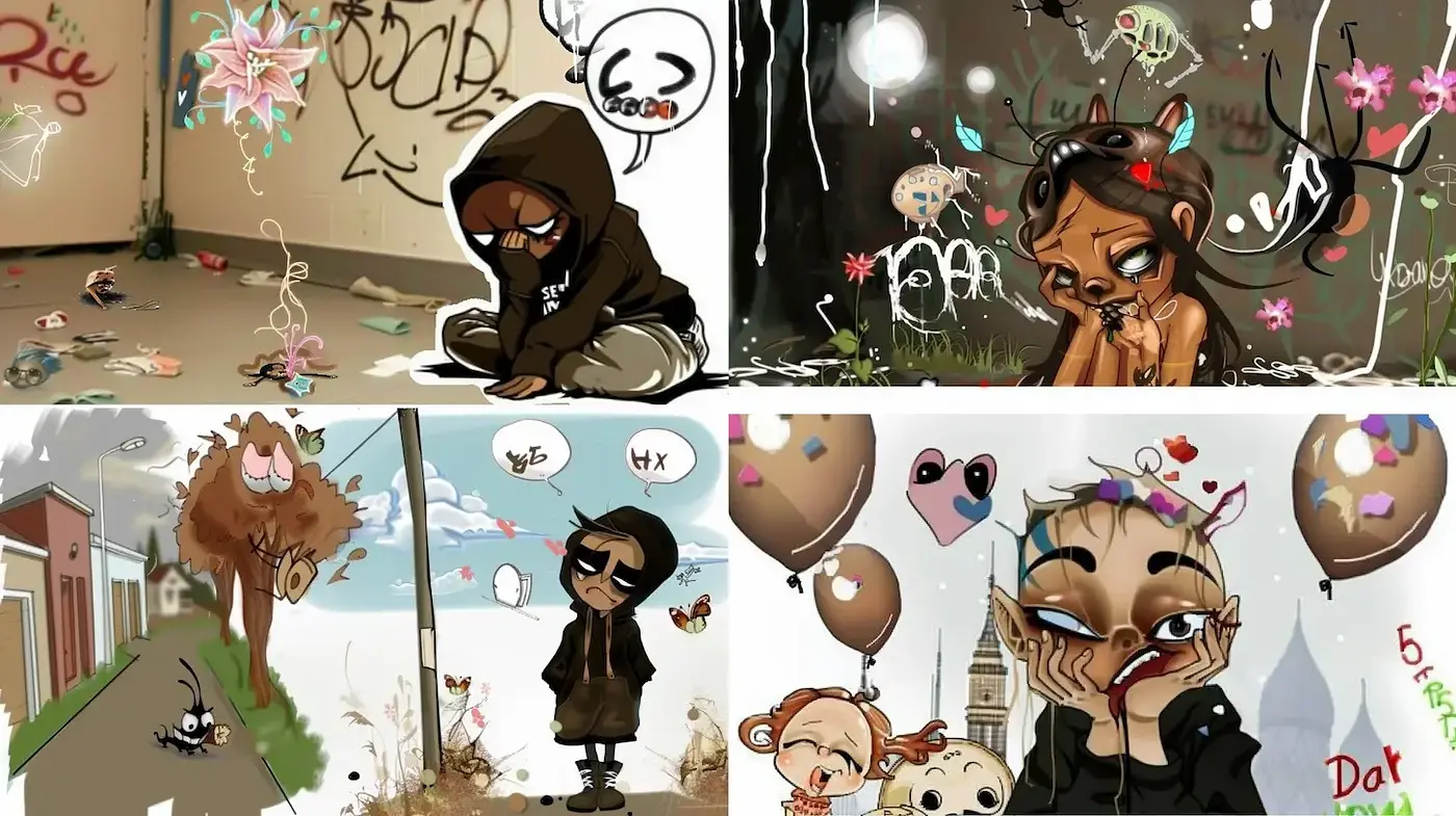Illustrative Urban Art with a Whimsical Touch - Midjourney sref style